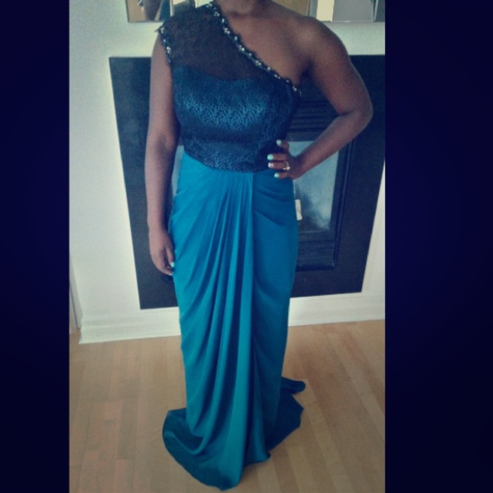 Teal and black evening gown